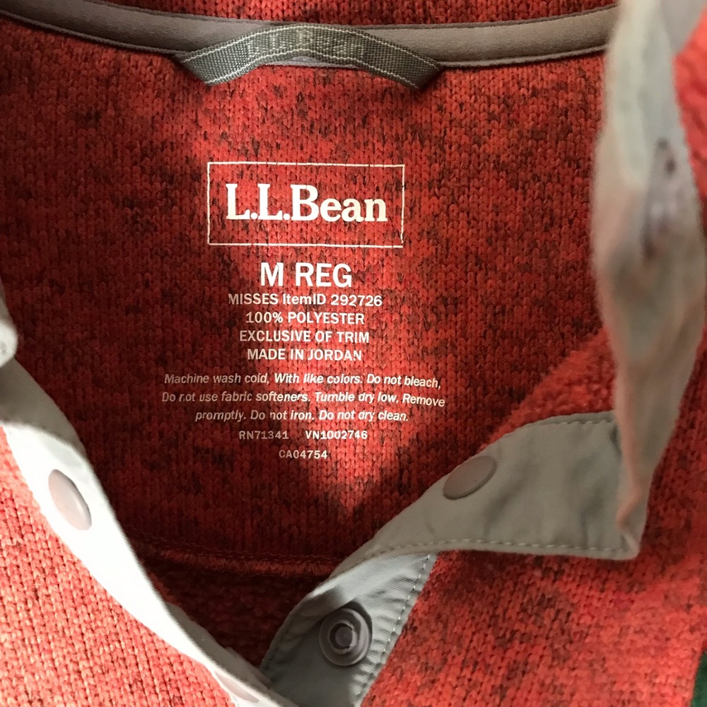 Medium Women's L.L.Bean Sweater Fleece Pullover Heathered Coral Grey Accent - Picture 5 of 10